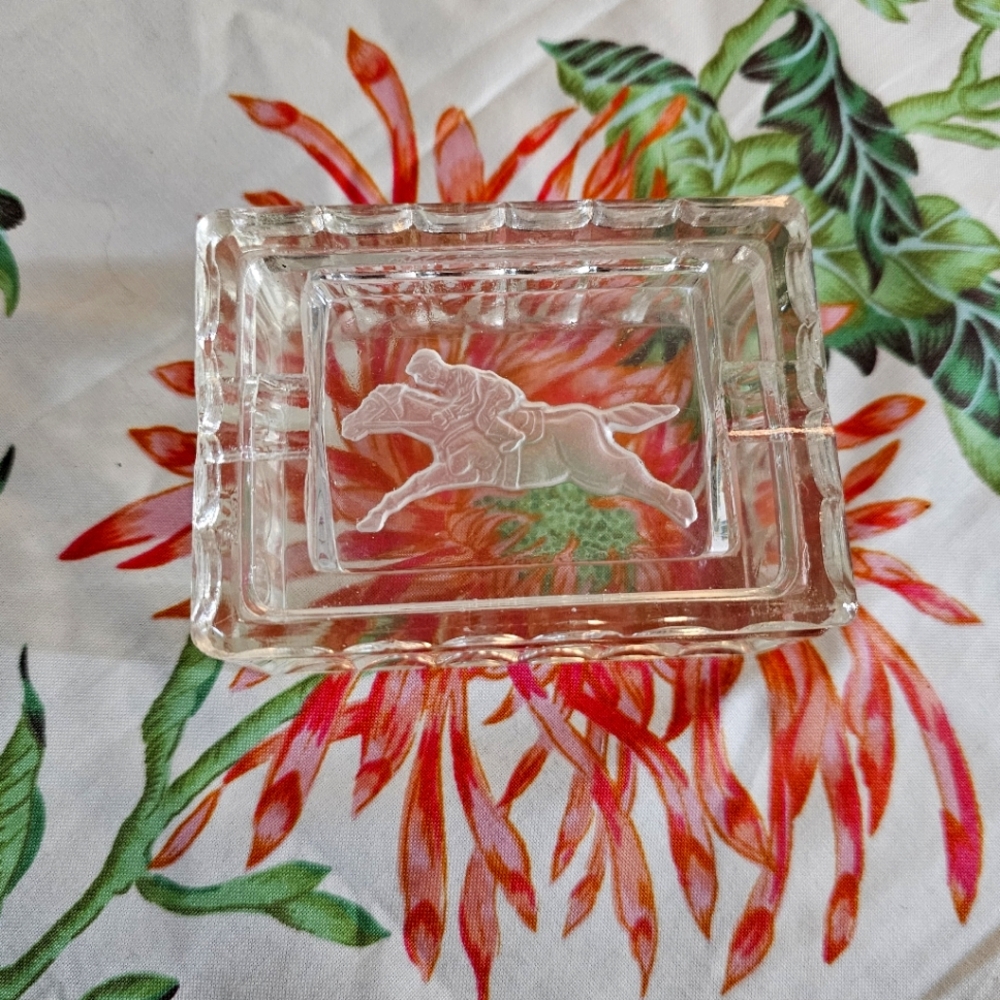 Vintage Glass Equestrian Cigarette Trinket Box